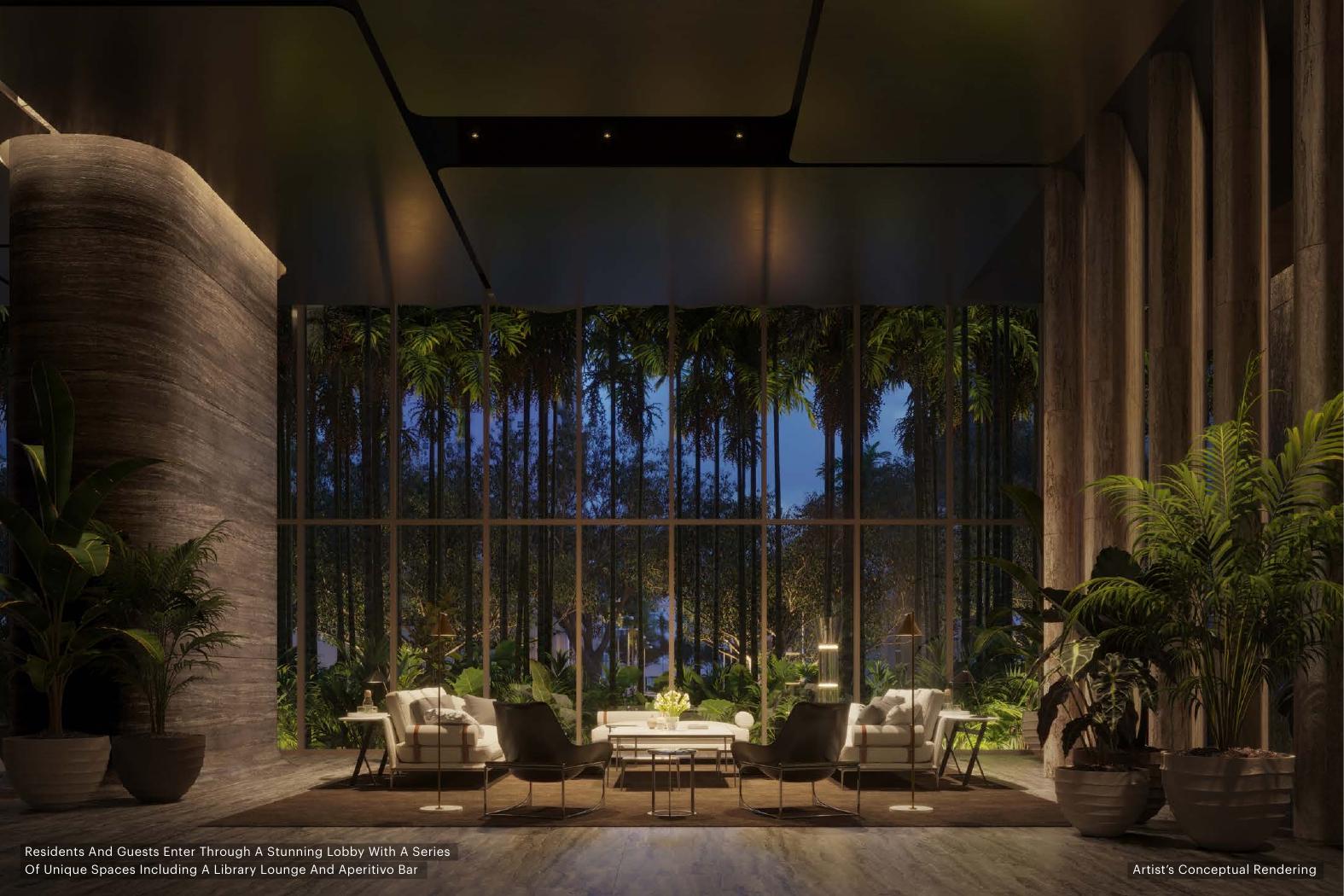 Lobby con library lounge y aperitivo bar, 1428 Brickell