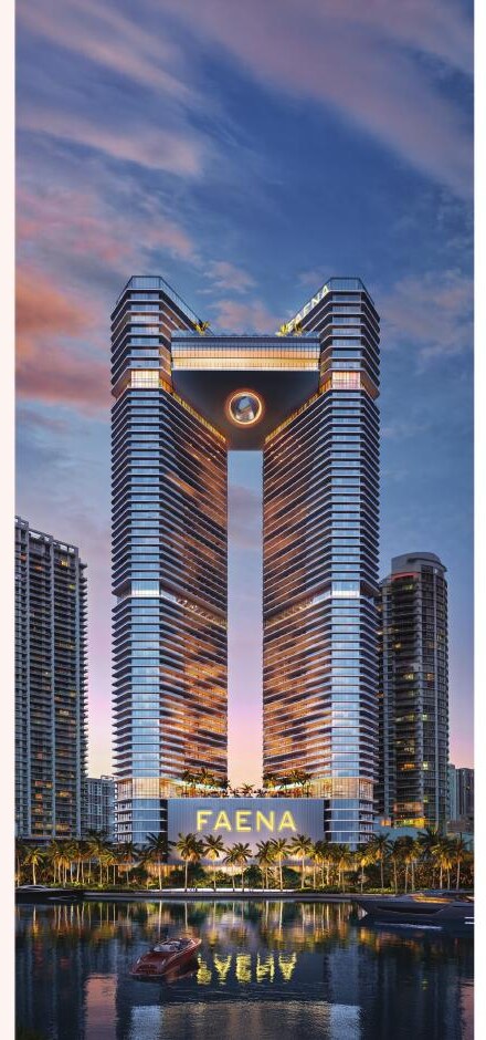 Vista de las torres Faena Residences Miami desde el río