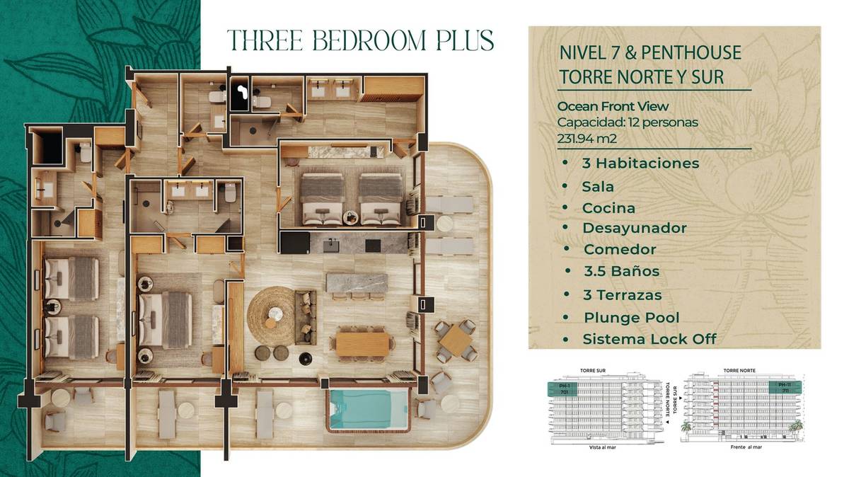 Planta Three Bedroom Plus D1-D2