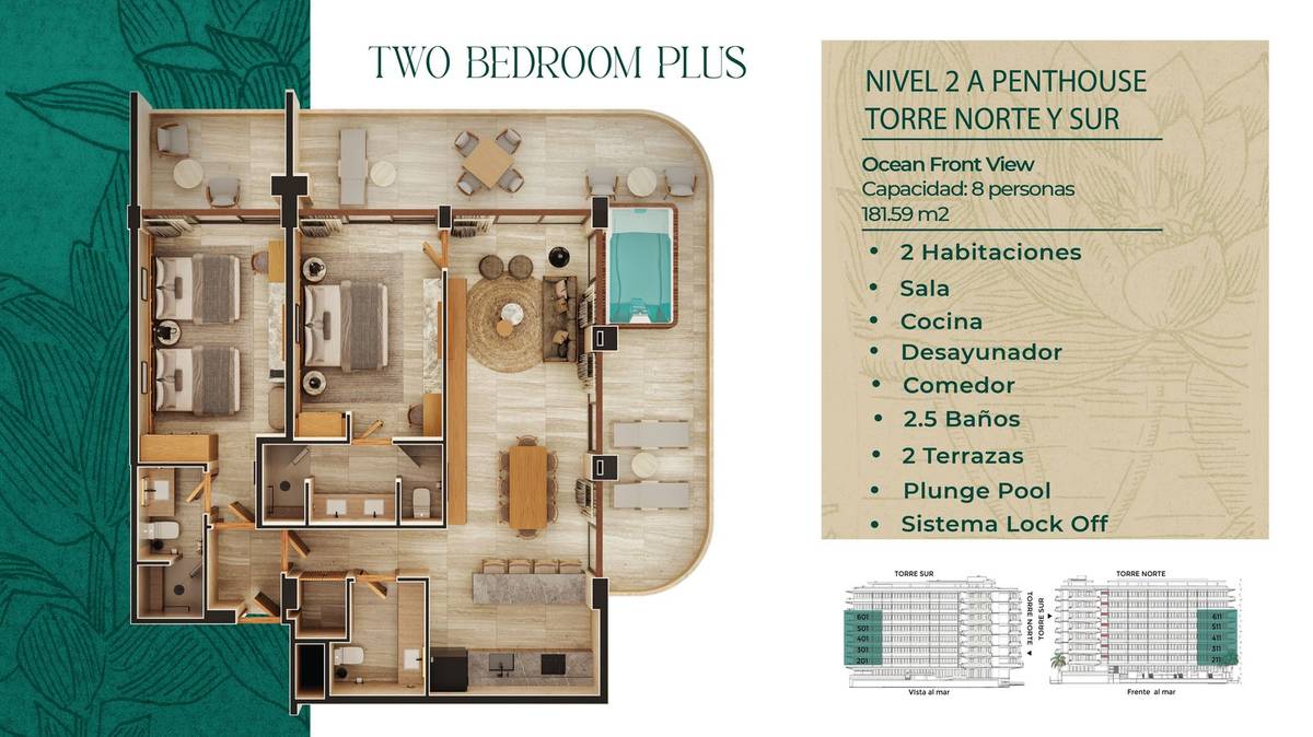 Planta Two Bedroom Plus C1-C2